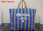 Prada Large Raffia Tote Bag Tan and Blue 1BG392 Replica