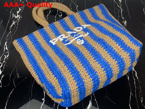 Prada Large Raffia Tote Bag Tan and Blue 1BG392 Replica