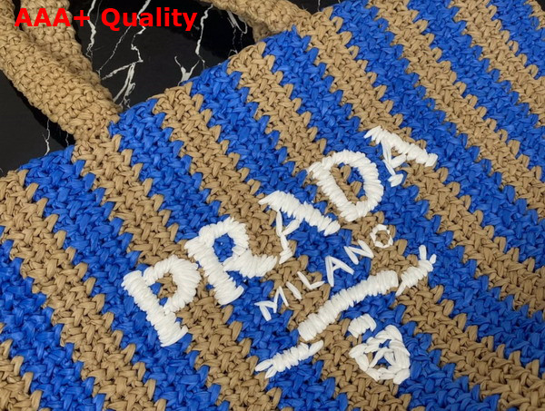 Prada Large Raffia Tote Bag Tan and Blue 1BG392 Replica