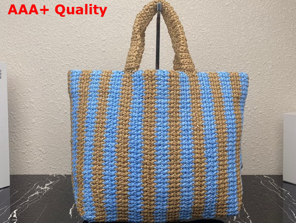 Prada Large Raffia Tote Bag Tan and Light Blue 1BG392 Replica