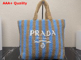 Prada Large Raffia Tote Bag Tan and Light Blue 1BG392 Replica