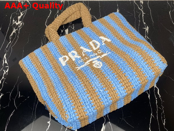 Prada Large Raffia Tote Bag Tan and Light Blue 1BG392 Replica