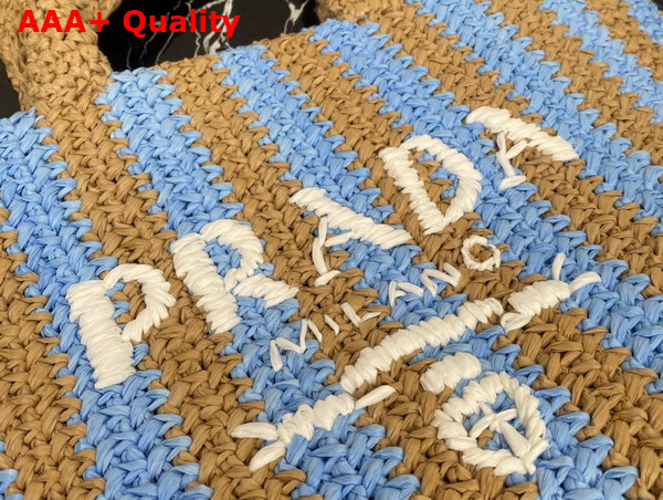 Prada Large Raffia Tote Bag Tan and Light Blue 1BG392 Replica