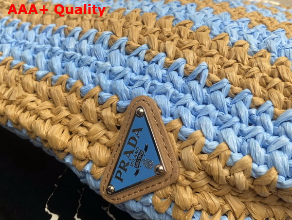 Prada Large Raffia Tote Bag Tan and Light Blue 1BG392 Replica