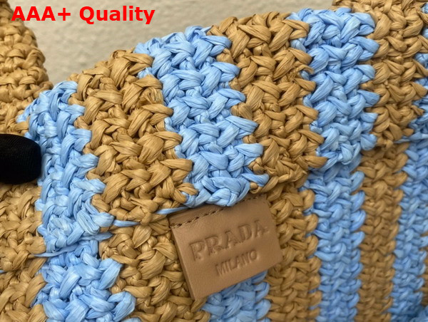 Prada Large Raffia Tote Bag Tan and Light Blue 1BG392 Replica