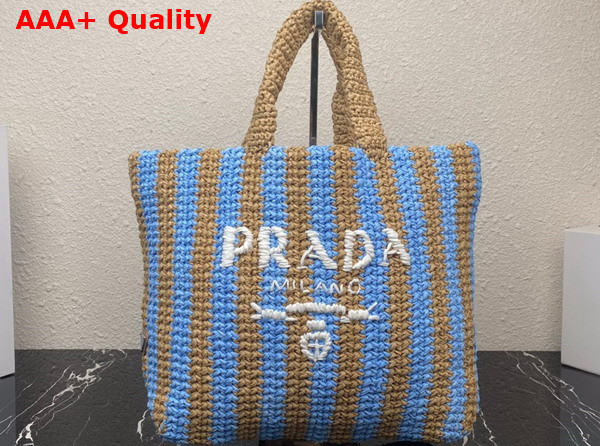 Prada Large Raffia Tote Bag Tan and Light Blue 1BG392 Replica