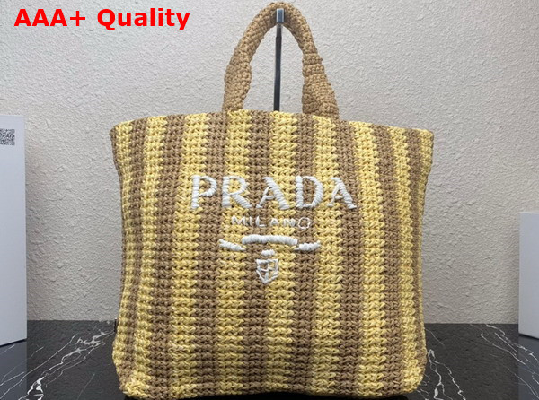 Prada Large Raffia Tote Bag Tan and Natural 1BG392 Replica