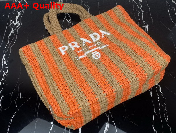 Prada Large Raffia Tote Bag Tan and Orange 1BG392 Replica