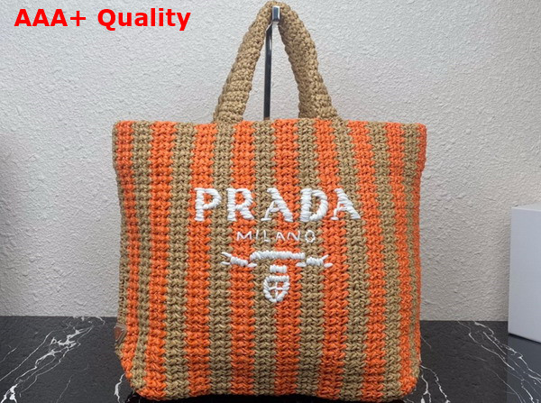 Prada Large Raffia Tote Bag Tan and Orange 1BG392 Replica