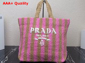 Prada Large Raffia Tote Bag Tan and Petal Pink 1BG392 Replica