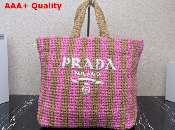 Prada Large Raffia Tote Bag Tan and Petal Pink 1BG392 Replica