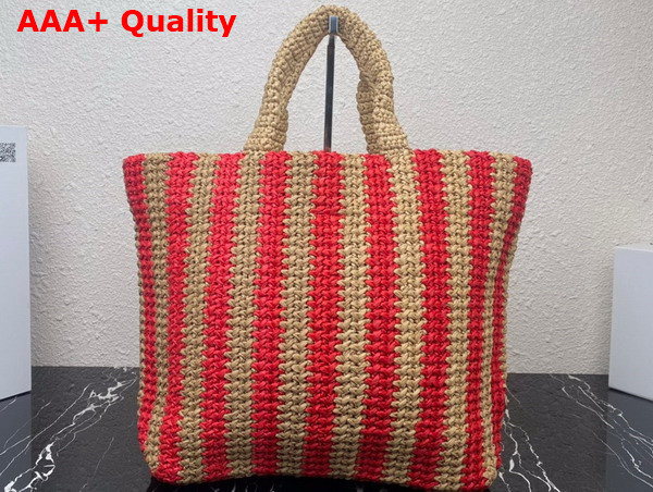 Prada Large Raffia Tote Bag Tan and Red 1BG392 Replica