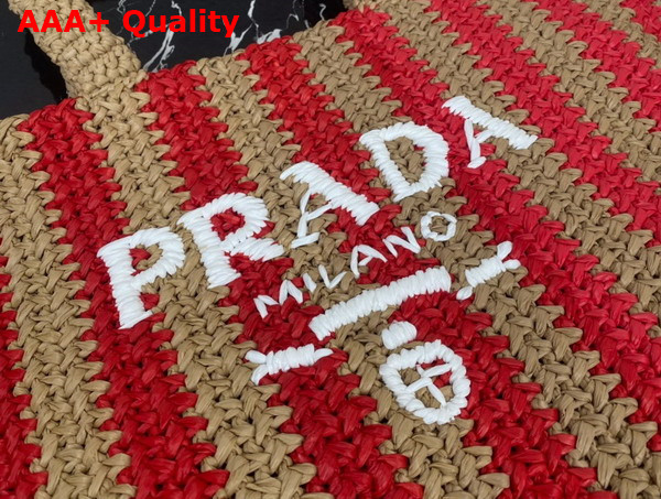 Prada Large Raffia Tote Bag Tan and Red 1BG392 Replica