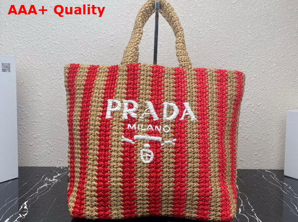 Prada Large Raffia Tote Bag Tan and Red 1BG392 Replica