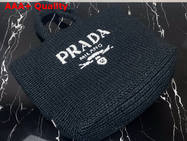 Prada Large Raffia Tote Bag in Black 1BG392 Replica