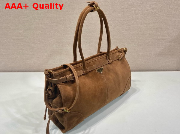 Prada Large Suede Handbag in Cocoa Brown 1BA433 Replica