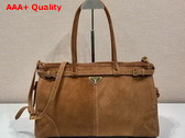 Prada Large Suede Handbag in Cocoa Brown 1BA433 Replica