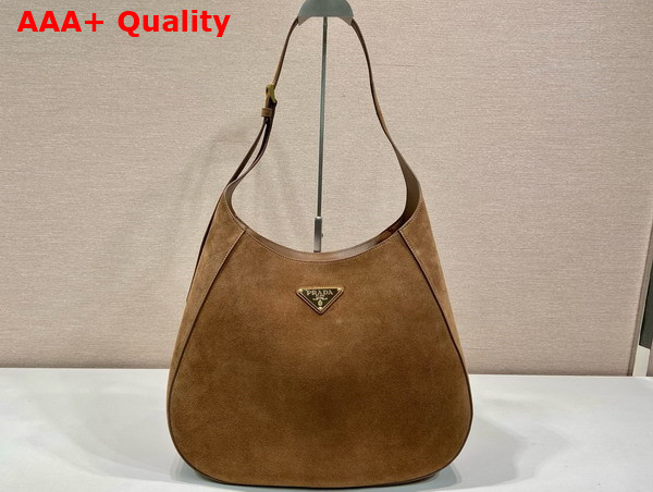 Prada Large Suede Leather Shoulder Bag with Topstitching Cocoa Brown 1BC181 Replica