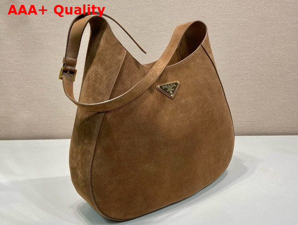 Prada Large Suede Leather Shoulder Bag with Topstitching Cocoa Brown 1BC181 Replica