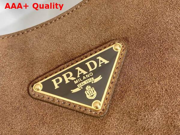 Prada Large Suede Leather Shoulder Bag with Topstitching Cocoa Brown 1BC181 Replica