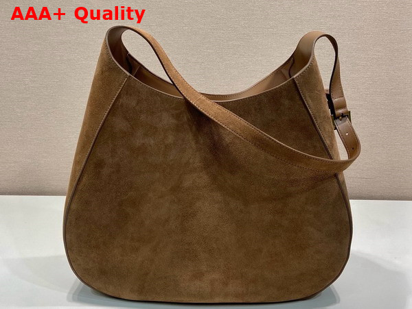 Prada Large Suede Leather Shoulder Bag with Topstitching Cocoa Brown 1BC181 Replica