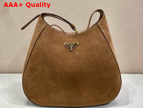 Prada Large Suede Leather Shoulder Bag with Topstitching Cocoa Brown 1BC181 Replica