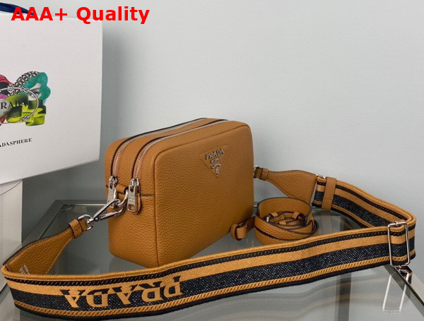 Prada Leather Bag with Shoulder Strap in Caramel Leather 1BH082 Replica