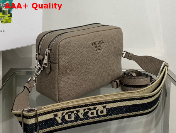 Prada Leather Bag with Shoulder Strap in Clay Gray Leather 1BH082 Replica