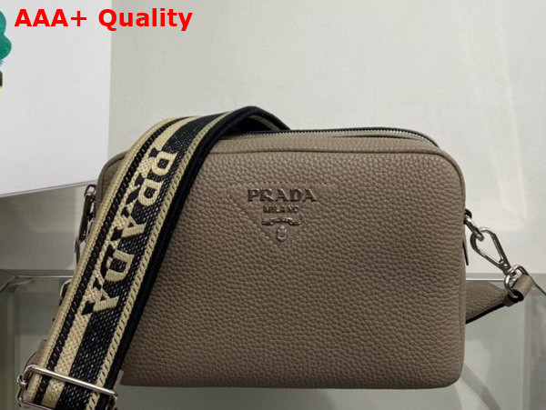 Prada Leather Bag with Shoulder Strap in Clay Gray Leather 1BH082 Replica