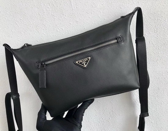 Prada Leather Bandoleer Bag in Black Calf Leather