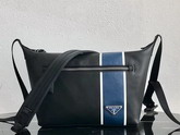 Prada Leather Bandoleer Bag in Black Calf Leather with a Wide Band in a Contrasting Color on The Front