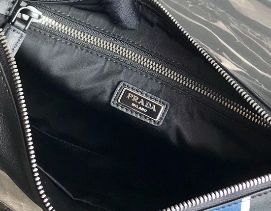 Prada Leather Bandoleer Bag in Black Calf Leather with a Wide Band in a Contrasting Color on The Front