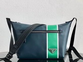 Prada Leather Bandoleer Bag in Blue Calf Leather with a Wide Band in a Contrasting Color on The Front