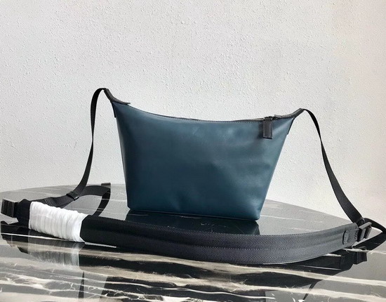 Prada Leather Bandoleer Bag in Blue Calf Leather with a Wide Band in a Contrasting Color on The Front