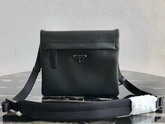 Prada Leather Bandoleer Messenger Bag in Black Calf Leather