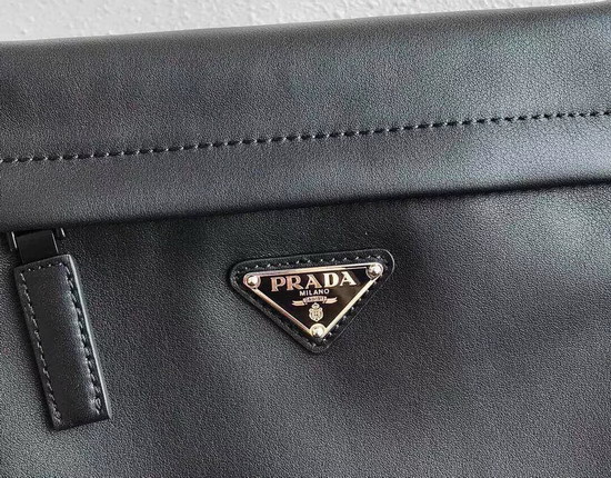 Prada Leather Bandoleer Messenger Bag in Black Calf Leather