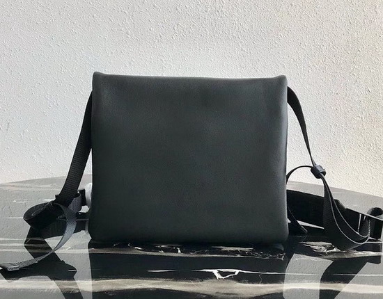 Prada Leather Bandoleer Messenger Bag in Black Calf Leather