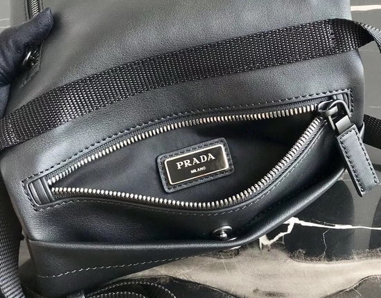 Prada Leather Bandoleer Messenger Bag in Black Calf Leather