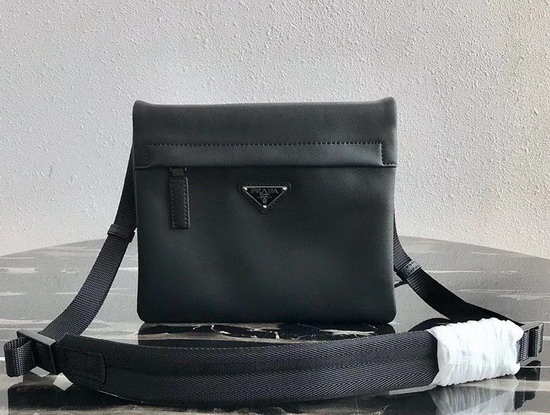 Prada Leather Bandoleer Messenger Bag in Black Calf Leather