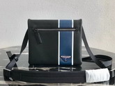 Prada Leather Bandoleer Messenger Bag in Black with Blue and White Stripe on the Front