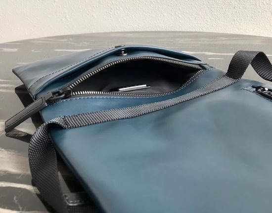 Prada Leather Bandoleer Messenger Bag in Blue with Green and White Stripe on the Front