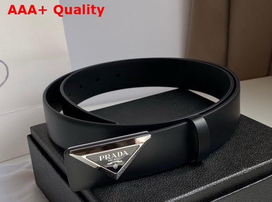 Prada Leather Belt in Black with Triangle Buckle Replica