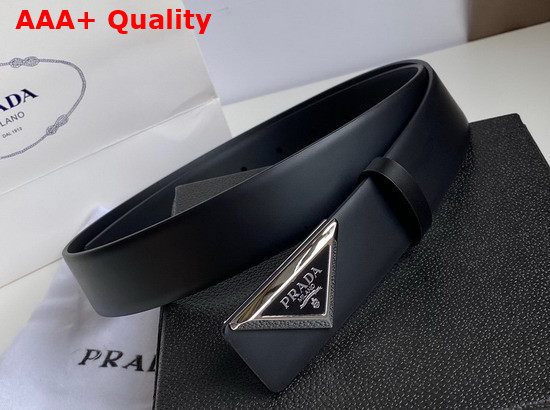 Prada Leather Belt in Black with Triangle Buckle Replica