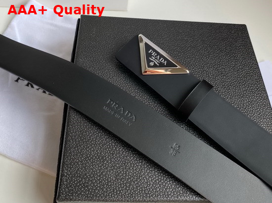 Prada Leather Belt in Black with Triangle Buckle Replica