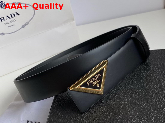 Prada Leather Belt in Black with Triangle Buckle Replica