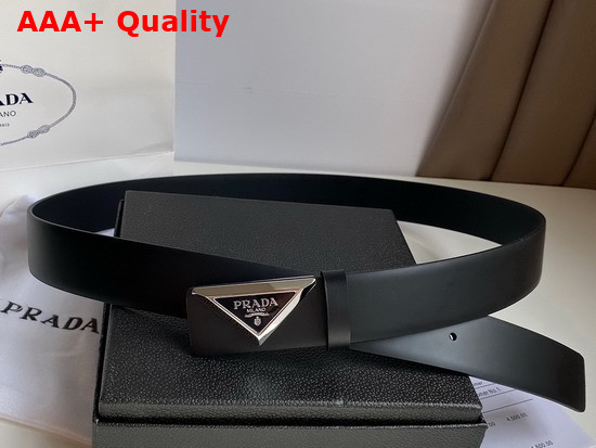 Prada Leather Belt in Black with Triangle Buckle Replica