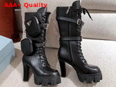 Prada Leather Boots in Black Calf Leather with Detachable Nylon Pouches Replica