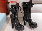 Prada Leather Boots in Black Patent Leather with Detachable Nylon Pouches Replica