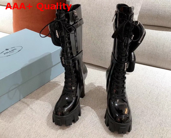 Prada Leather Boots in Black Patent Leather with Detachable Nylon Pouches Replica