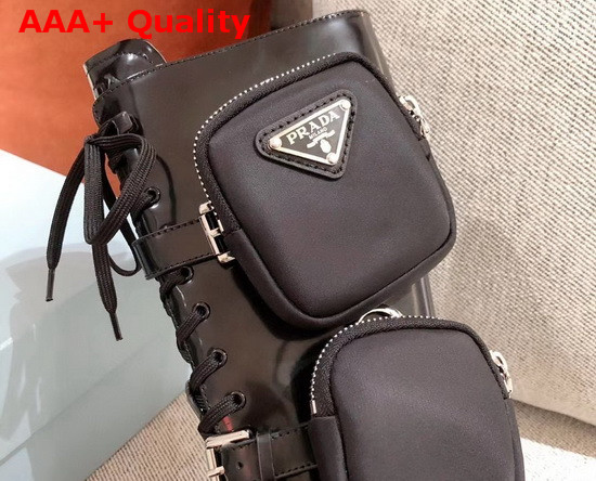 Prada Leather Boots in Black Patent Leather with Detachable Nylon Pouches Replica